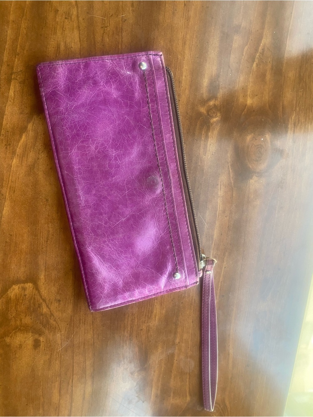 HOBO Purple Leather Multi card Wallet with Teal Floral Lining - Picture 3 of 8